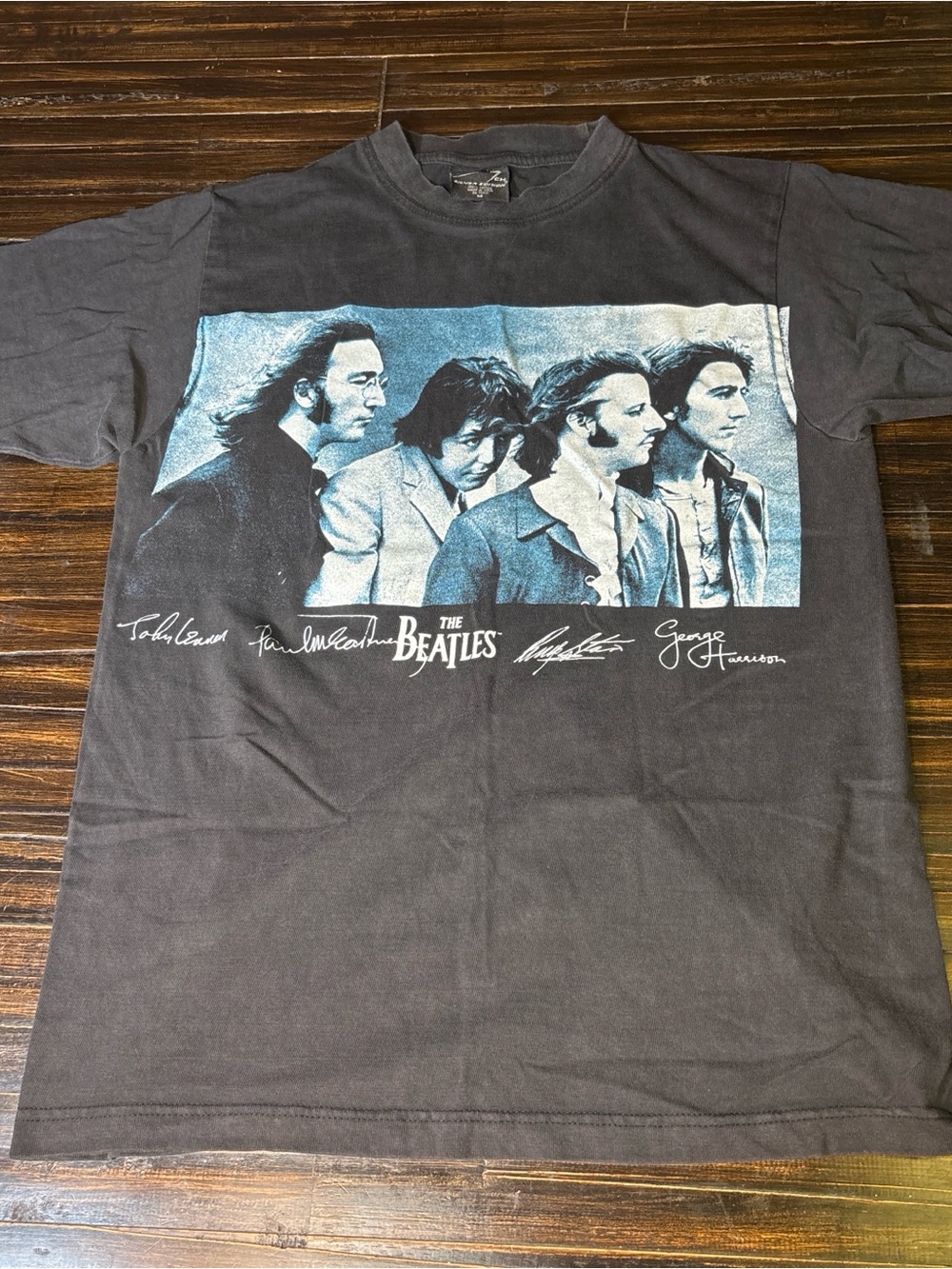 The Beatles Black T‑Shirt with Blue Band Portrait Print - Men’s Short Sleeve